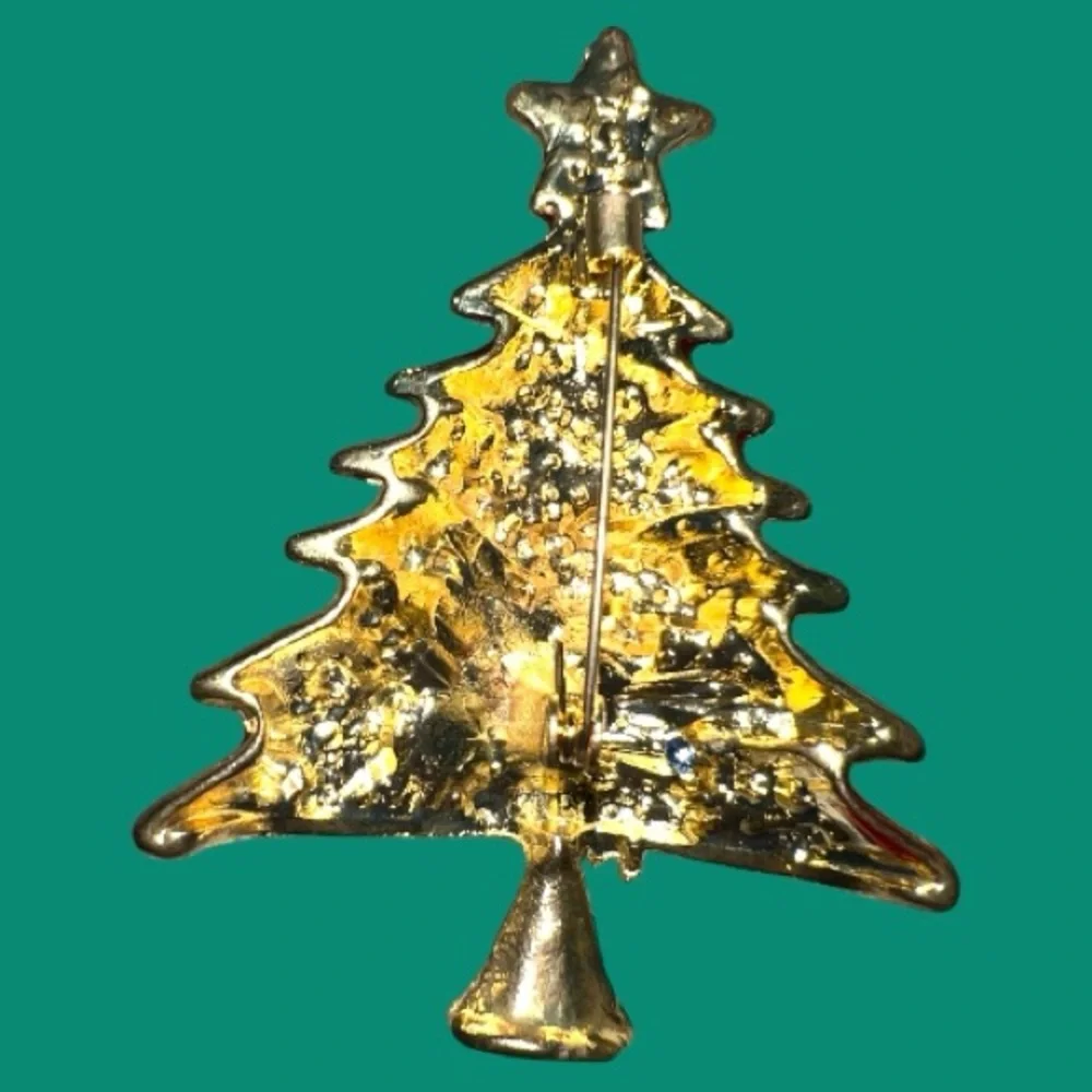 Festive Red Christmas Tree Brooch